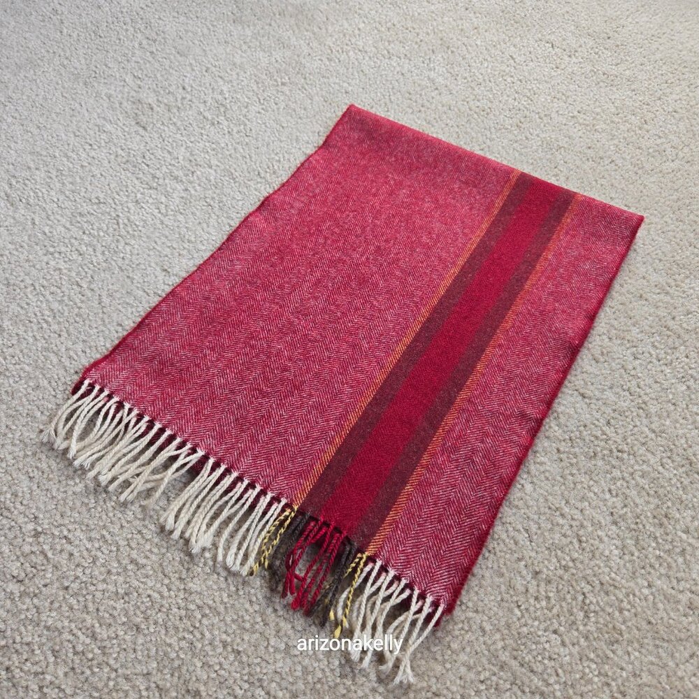 NWOT Wool Herringbone Burgundy Scarf with Big Stripe - Picture 12 of 13